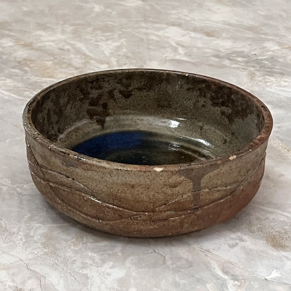 Studio Art Pottery Bowl 6.5" Brown Rustic Distressed Design Stoneware